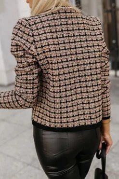 CandyTM ŻAKIET COCO W KRATĘ KARMELOWO-CZARNY