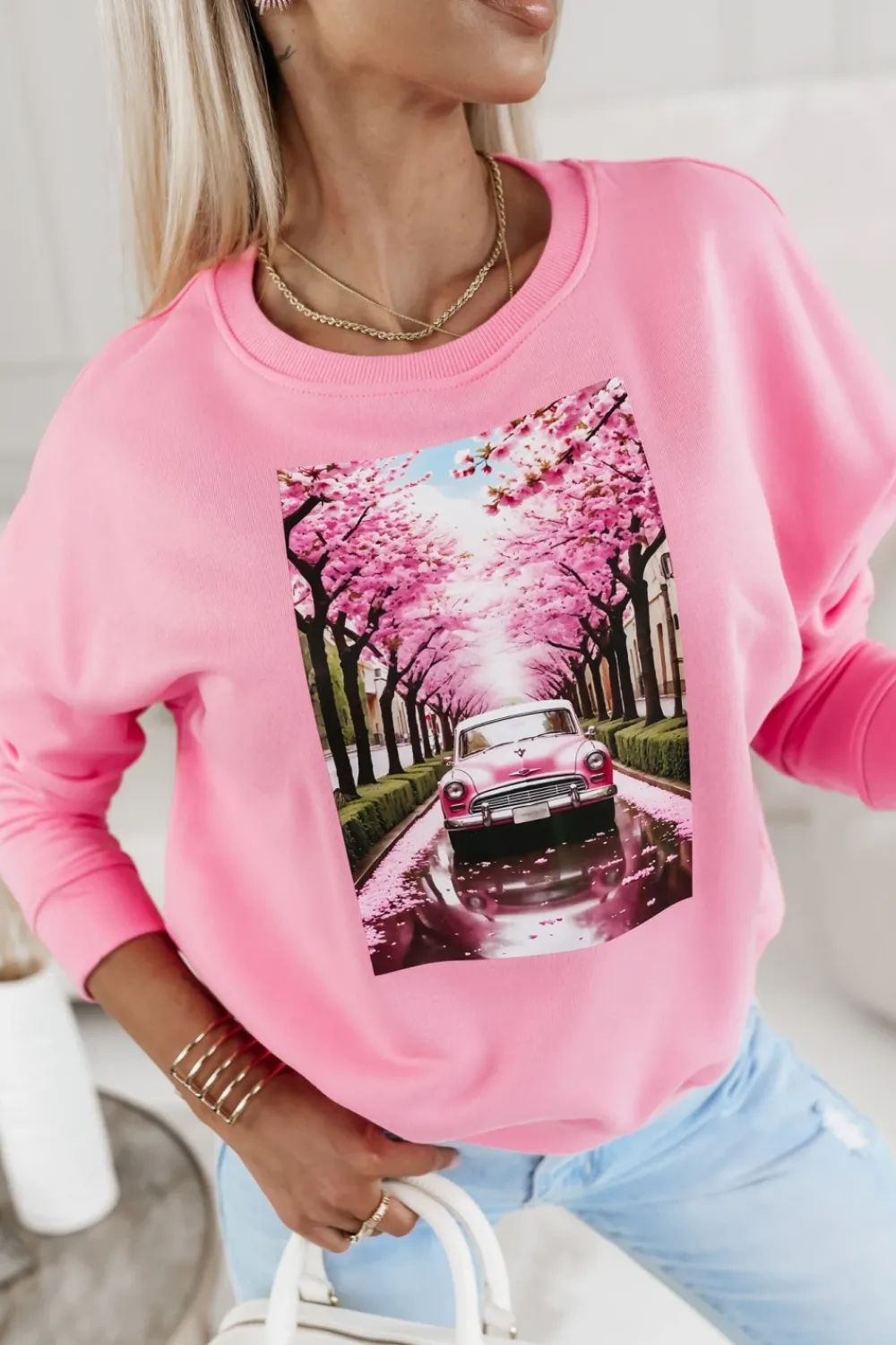 CandyTM BLUZA BAWEŁNIANA AUTKO KWIATY ŁOSOSIOWA