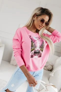 CandyTM BLUZA BAWEŁNIANA AUTKO KWIATY ŁOSOSIOWA