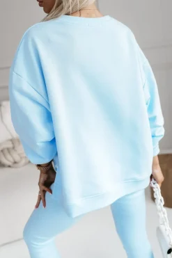 CandyTM BLUZA BAWEŁNIANA MERRY OVERSIZE ASYMETRYCZNA Z ROZCIĘCIAMI PO BOKACH BŁĘKITNA