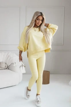 CandyTM BLUZA BAWEŁNIANA MERRY OVERSIZE ASYMETRYCZNA Z ROZCIĘCIAMI PO BOKACH ŻÓŁTA