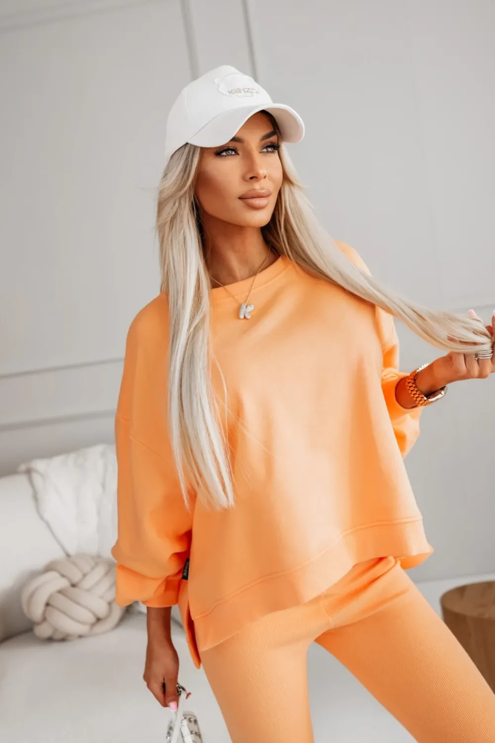 CandyTM BLUZA BAWEŁNIANA MERRY OVERSIZE ASYMETRYCZNA Z ROZCIĘCIAMI PO BOKACH POMARAŃCZOWA