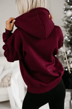 CandyTM BLUZA BAWEŁNIANA OCIEPLANA Z KOTKIEM BURGUNDOWA