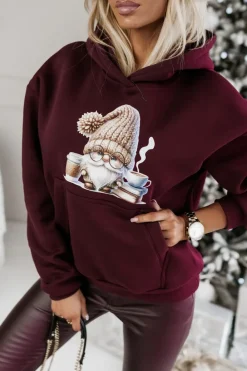 CandyTM BLUZA BAWEŁNIANA OCIEPLANA Z MIKOŁAJEM BURGUNDOWA