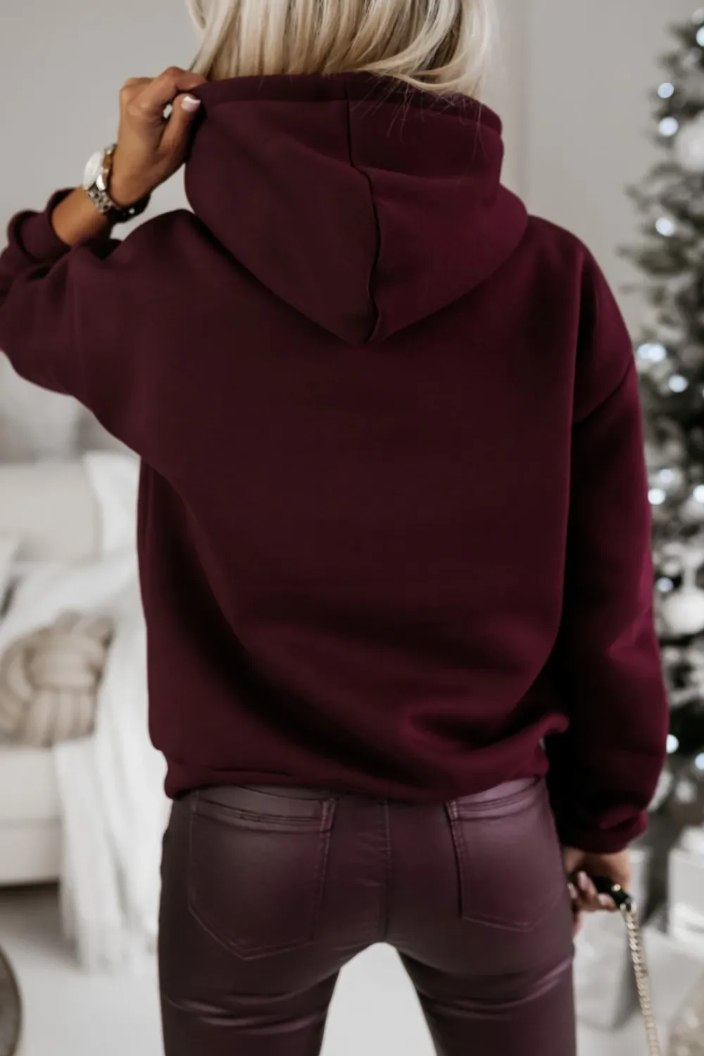 CandyTM BLUZA BAWEŁNIANA OCIEPLANA Z MIKOŁAJEM BURGUNDOWA