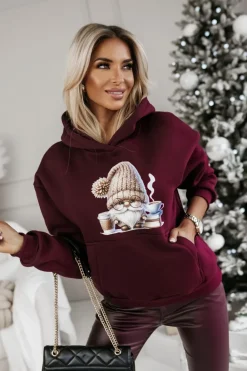 CandyTM BLUZA BAWEŁNIANA OCIEPLANA Z MIKOŁAJEM BURGUNDOWA