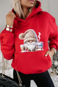 CandyTM BLUZA BAWEŁNIANA OCIEPLANA Z MIKOŁAJEM CZERWONA