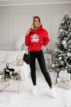 CandyTM BLUZA BAWEŁNIANA OCIEPLANA Z MIKOŁAJEM CZERWONA