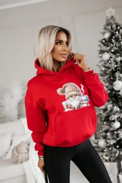 CandyTM BLUZA BAWEŁNIANA OCIEPLANA Z MIKOŁAJEM CZERWONA