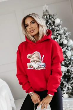 CandyTM BLUZA BAWEŁNIANA OCIEPLANA Z MIKOŁAJEM CZERWONA