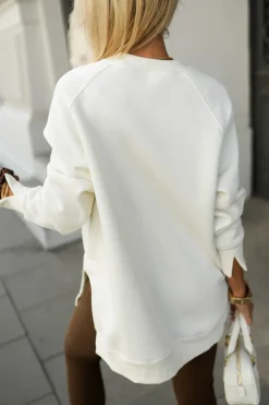 CandyTM BLUZA BAWEŁNIANA OVERISZE OCIEPLANA Z NAPISEM CHOCOLATE ECRU