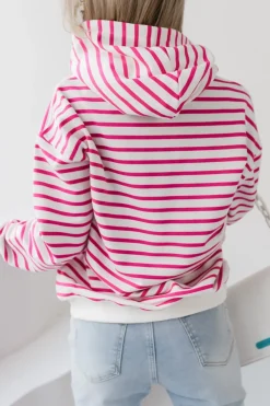 CandyTM BLUZA BAWEŁNIANA RAPLH Z KAPTUREM W PASKI BIAŁO-RÓŻOWE