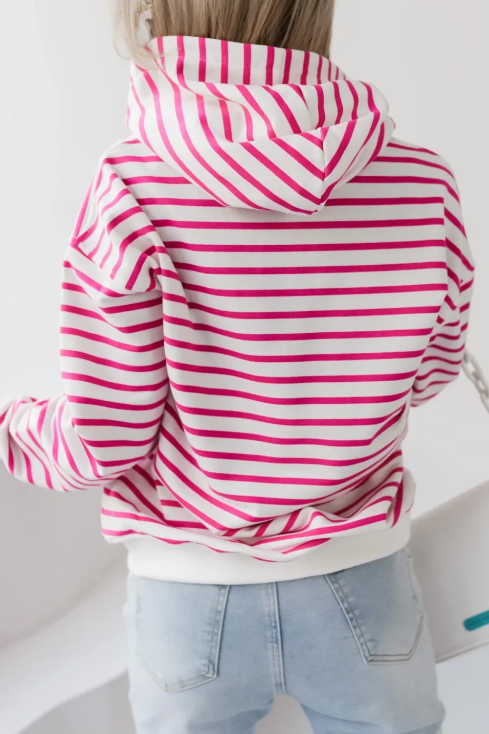 CandyTM BLUZA BAWEŁNIANA RAPLH Z KAPTUREM W PASKI BIAŁO-RÓŻOWE