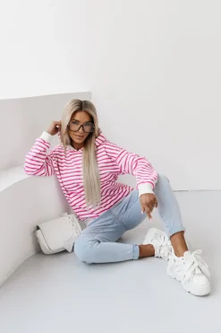 CandyTM BLUZA BAWEŁNIANA RAPLH Z KAPTUREM W PASKI BIAŁO-RÓŻOWE