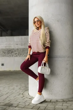 CandyTM BLUZA BAWEŁNIANA RAPLH Z KAPTUREM W PASKI BURGUNDOWO-BEŻOWE