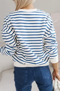 CandyTM BLUZA BAWEŁNIANA TIAMO WYKOŃCZONA ŚCIĄGACZEM W PASKI ECRU-GRANATOWE