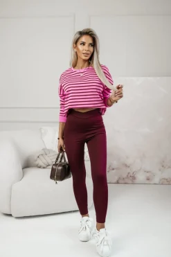 CandyTM BLUZA BAWEŁNIANA TIAMO WYKOŃCZONA ŚCIĄGACZEM W PASKI CZERWONO-RÓŻOWE