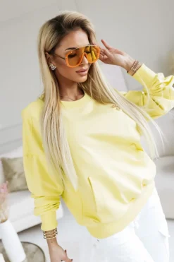 CandyTM BLUZA BAWEŁNIANA TINY Z OZDOBNĄ BROSZKĄ ŻÓŁTA