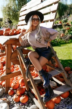 CandyTM BLUZA BAWEŁNIANA Z BUFIASTYMI RĘKAWAMI Z KIESZONKĄ XO BEŻOWA