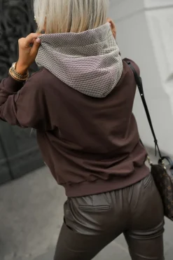 CandyTM BLUZA BAWEŁNIANA Z KAPTUREM ZDOBIONA ZŁOTĄ SIATECZKĄ CZEKOLADOWA