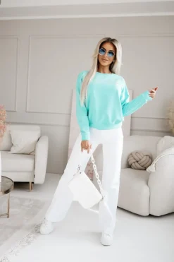 CandyTM BLUZA BAWEŁNIANA Z MINIMALISTYCZNYM HAFTEM LEMON TURKUSOWA