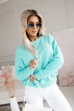 CandyTM BLUZA BAWEŁNIANA Z MINIMALISTYCZNYM HAFTEM LEMON TURKUSOWA