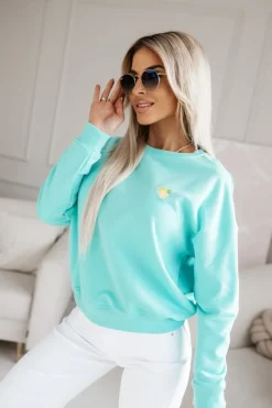 CandyTM BLUZA BAWEŁNIANA Z MINIMALISTYCZNYM HAFTEM LEMON TURKUSOWA