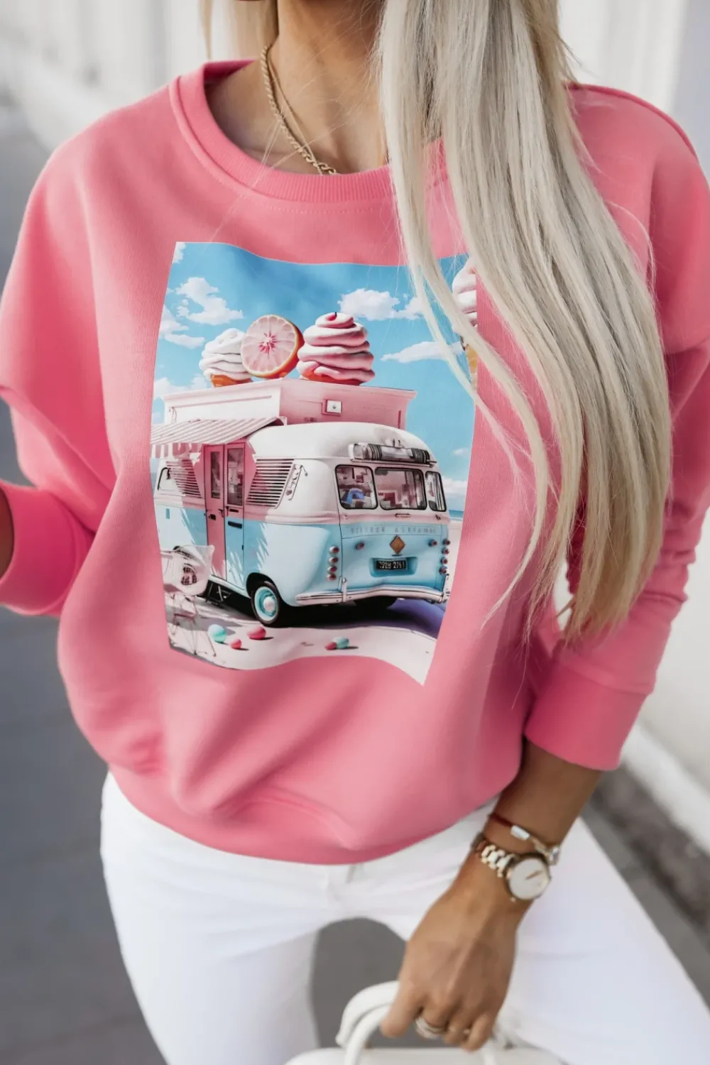 CandyTM BLUZA BAWEŁNIANA Z NADRUKIEM VACATION ŁOSOSIOWA