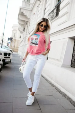 CandyTM BLUZA BAWEŁNIANA Z NADRUKIEM VACATION ŁOSOSIOWA