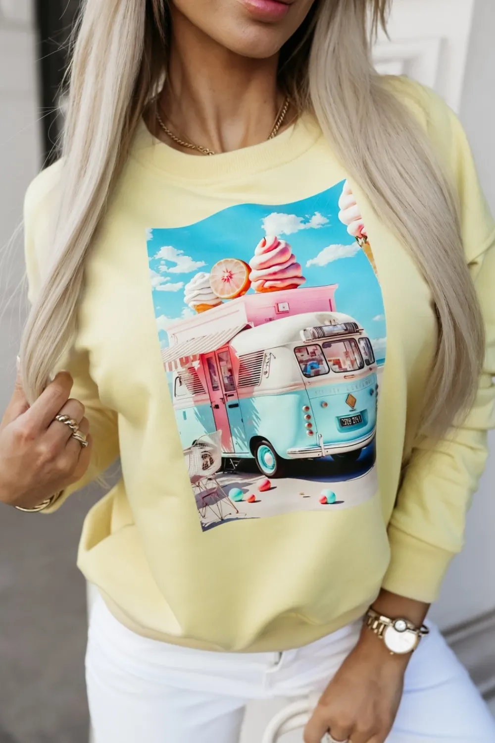 CandyTM BLUZA BAWEŁNIANA Z NADRUKIEM VACATION ŻÓŁTA