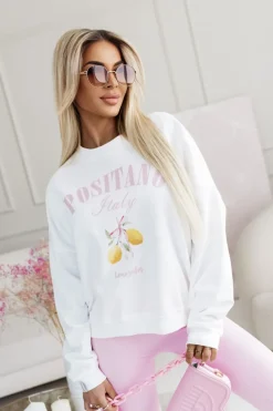 CandyTM BLUZA BAWEŁNIANA Z NAPISEM POSITANO BIAŁA
