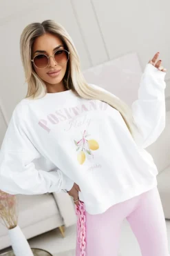 CandyTM BLUZA BAWEŁNIANA Z NAPISEM POSITANO BIAŁA