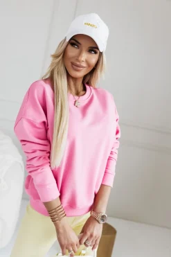 CandyTM BLUZA BAWEŁNIANA Z OKRĄGŁYM DEKOLTEM Z NAPISEM STAYHERE ŁOSOSIOWA