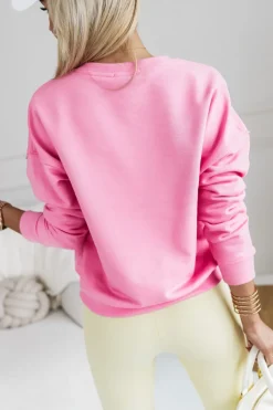 CandyTM BLUZA BAWEŁNIANA Z OKRĄGŁYM DEKOLTEM Z NAPISEM STAYHERE ŁOSOSIOWA