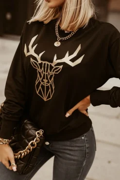 CandyTM BLUZA BAWEŁNIANA ZŁOTY JELEŃ CZARNA