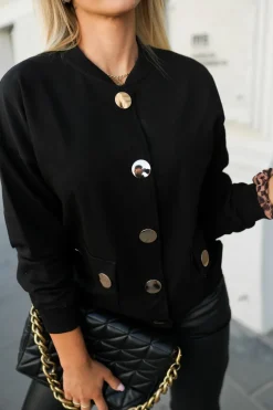 CandyTM BLUZA BOMBERKA BAWEŁNIANA BASIC Z OZDOBNYMI NAPAMI CZARNA