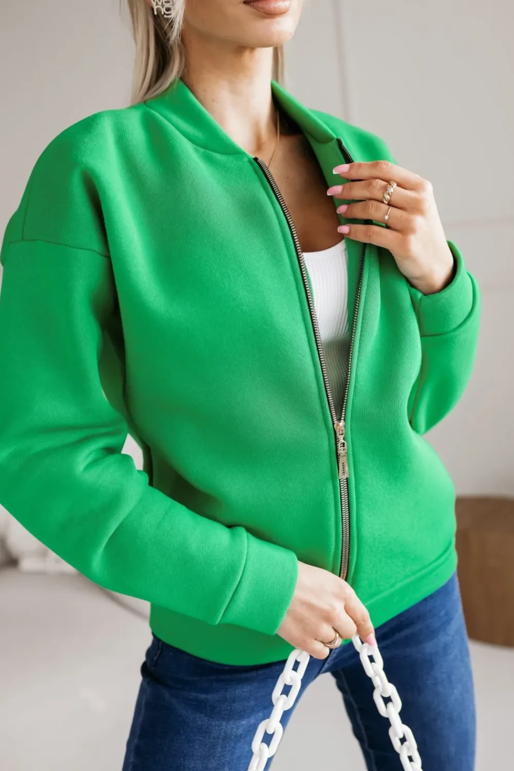 CandyTM BLUZA BOMBERKA OCIEPLANA ZAPINANA NA SUWAK ZIELONA