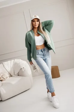 CandyTM BLUZA BOMBERKA OCIEPLANA ZAPINANA NA SUWAK ZIELONA