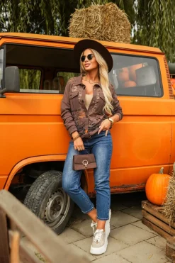 CandyTM BLUZA BOMBERKA Z KORONKI CZEKOLADOWA