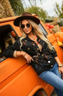 CandyTM BLUZA BOMBERKA Z KORONKI CZARNA