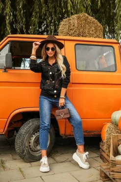 CandyTM BLUZA BOMBERKA Z KORONKI CZARNA