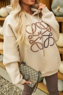 CandyTM BLUZA DRESOWA BAWEŁNIANA KLOE Z KAPTUREM BEŻOWA