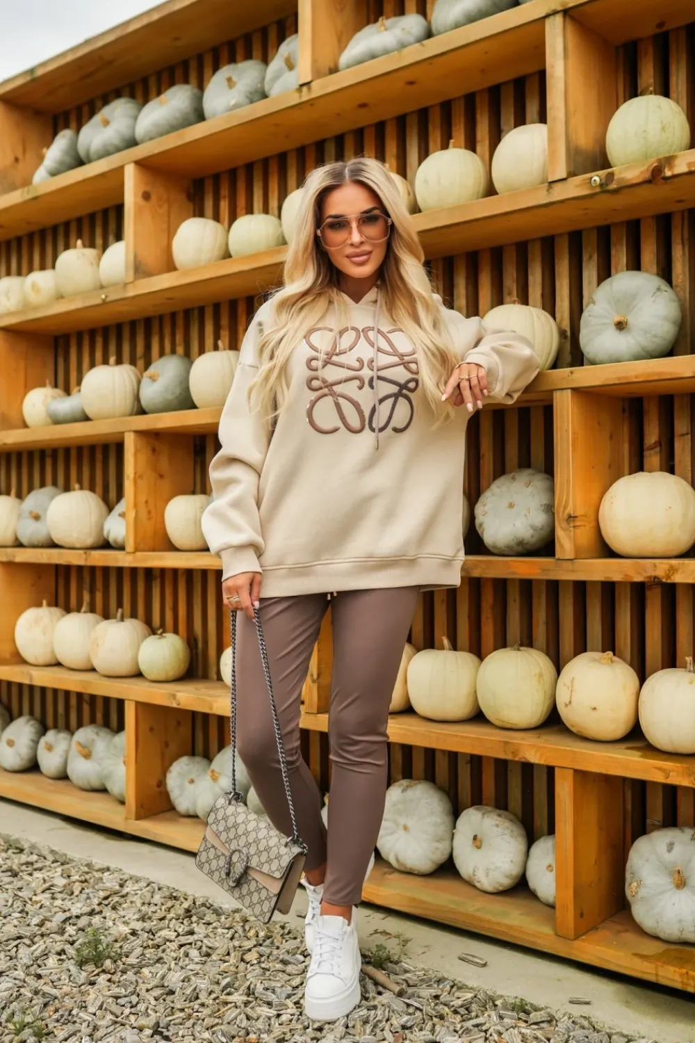 CandyTM BLUZA DRESOWA BAWEŁNIANA KLOE Z KAPTUREM BEŻOWA