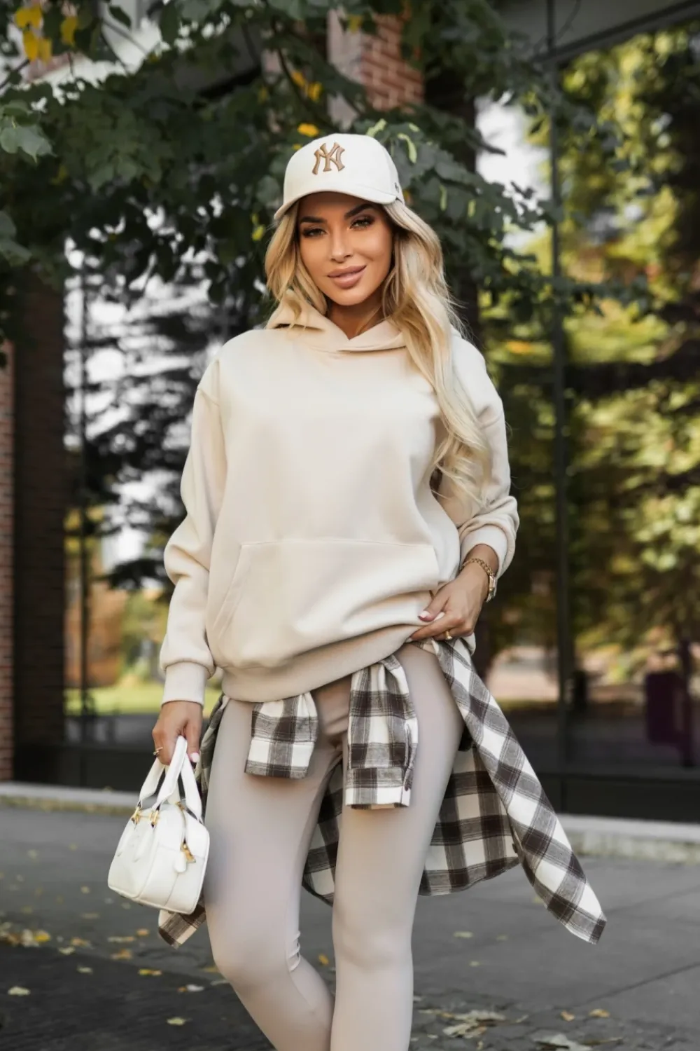 CandyTM BLUZA DRESOWA BAWEŁNIANA KANGURKA Z KAPTUREM BEŻOWA