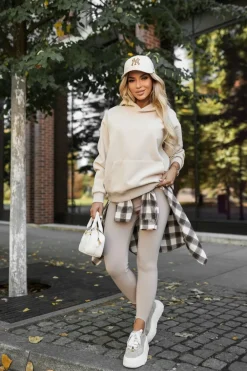 CandyTM BLUZA DRESOWA BAWEŁNIANA KANGURKA Z KAPTUREM BEŻOWA