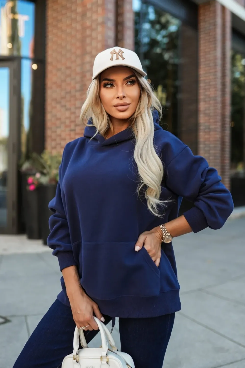 CandyTM BLUZA DRESOWA BAWEŁNIANA KANGURKA Z KAPTUREM GRANATOWA