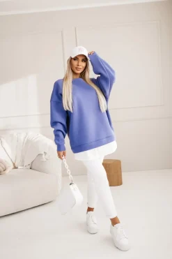 CandyTM BLUZA DRESOWA BAWEŁNIANA OCIEPLANA Z KOSZULOWĄ WSTAWKĄ LAWENDOWA