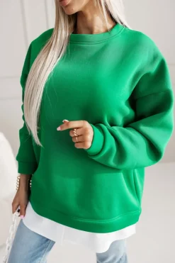 CandyTM BLUZA DRESOWA BAWEŁNIANA OCIEPLANA Z KOSZULOWĄ WSTAWKĄ ZIELONA