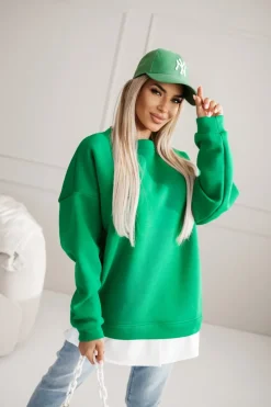 CandyTM BLUZA DRESOWA BAWEŁNIANA OCIEPLANA Z KOSZULOWĄ WSTAWKĄ ZIELONA