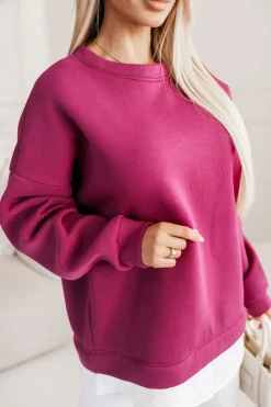 CandyTM BLUZA DRESOWA BAWEŁNIANA OCIEPLANA Z KOSZULOWĄ WSTAWKĄ JAGODOWA